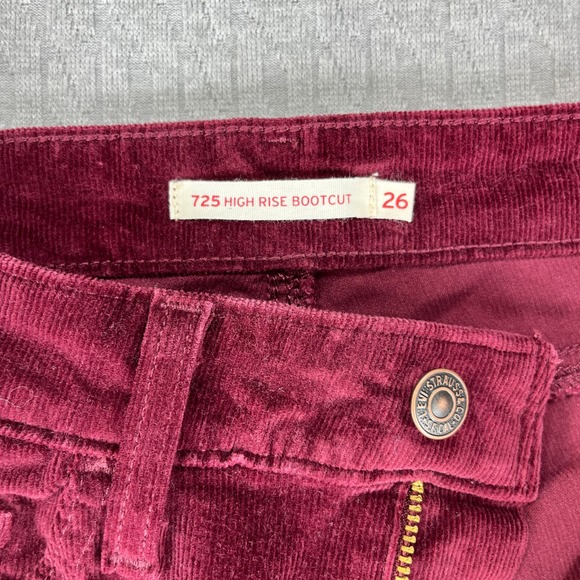 Levis 725 Bootcut High Rise Pants Women 26(25X29) Candy Apple Red Corduroy - Picture 2 of 13